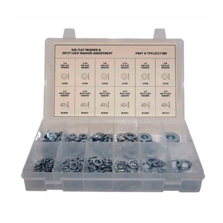 Titan Fasteners Flat & Split Lock Washer Washer Assortment, Steel, Zinc Plated Finish, 280 PCS TFP12CCTBC280